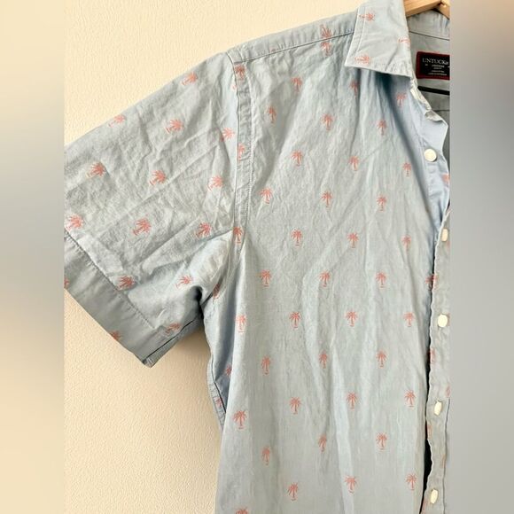 Untuckit Hamilton Slim Fit Short Sleeve Cotton Button Down in Blue Palm - Size M - Picture 2 of 5